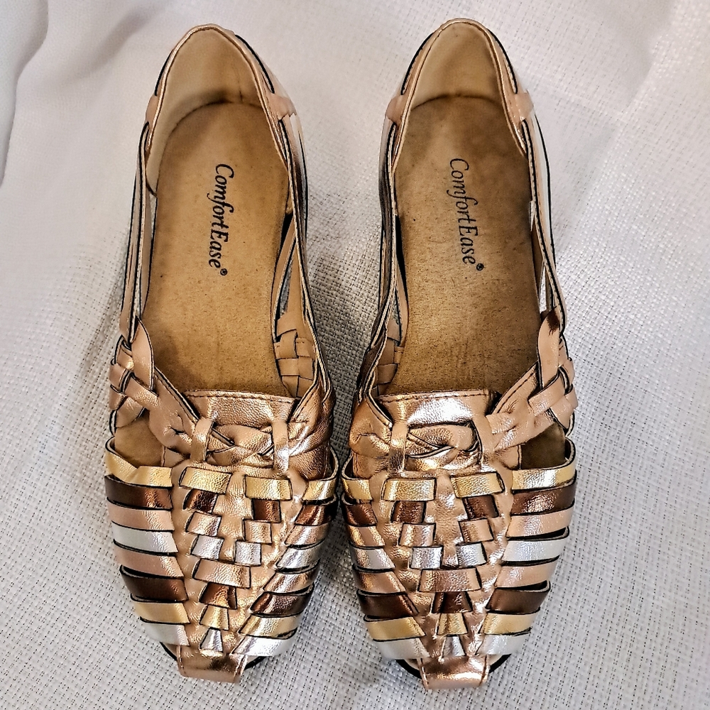 ComfortEase Metallic Woven Summer Sandals Closed Toe Slip On Loafer Sz 6